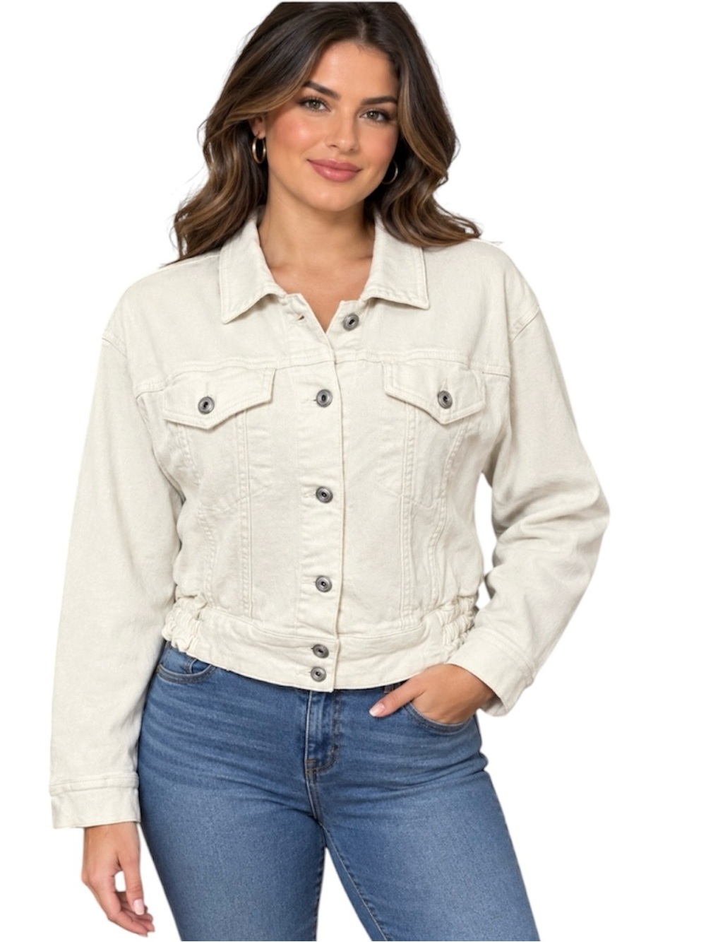 And Now This Bone Wash Cropped Denim Jacket